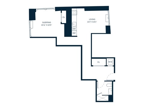 Floor plan for studio, 1 bath, 770 sqft